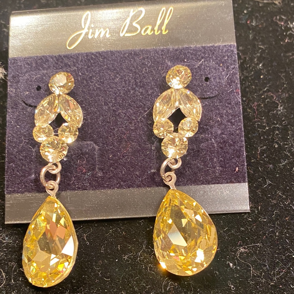Jim Ball Irredescent Crystal Teardrop Drop Earrings